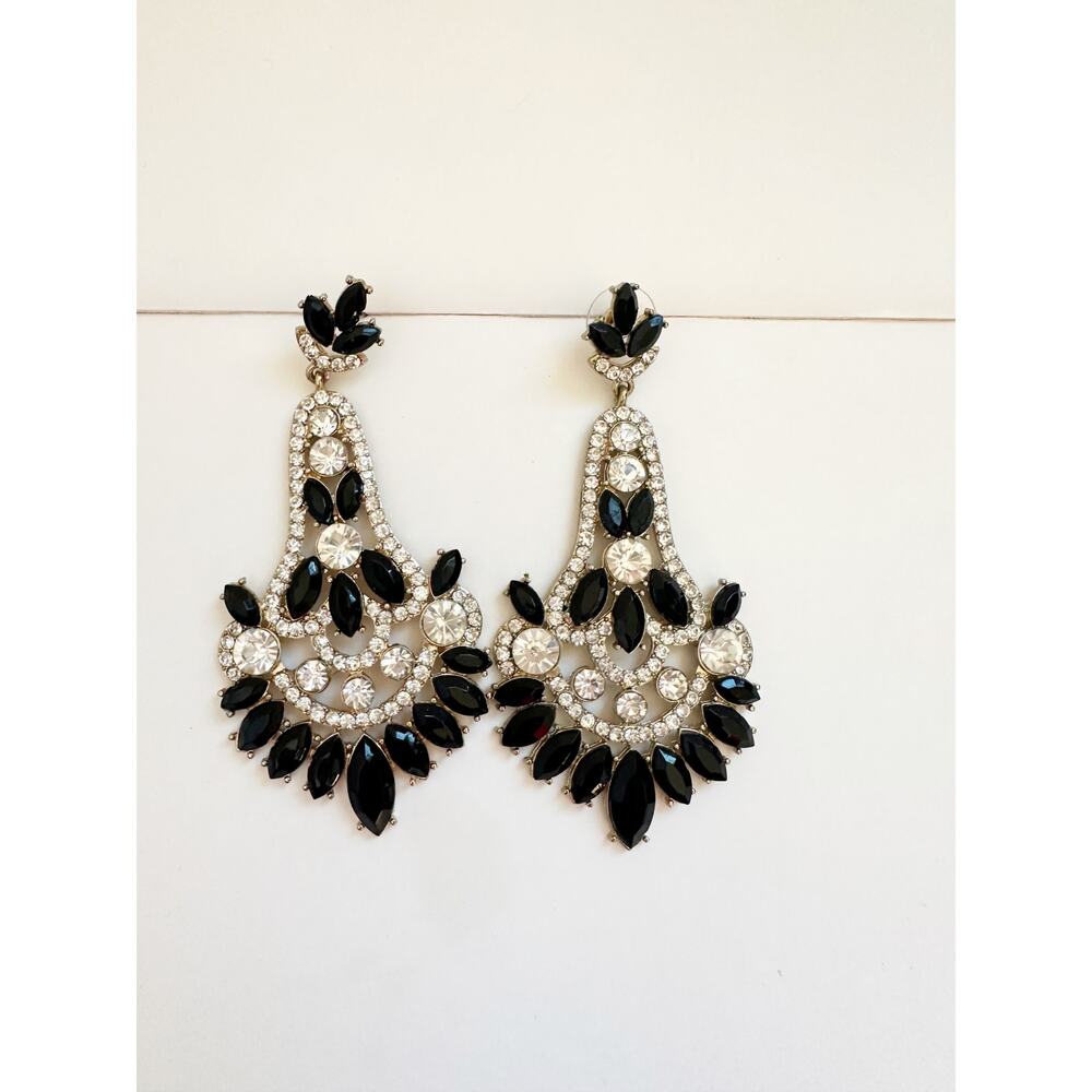 Black and White Crystal Chandelier Earrings 4"